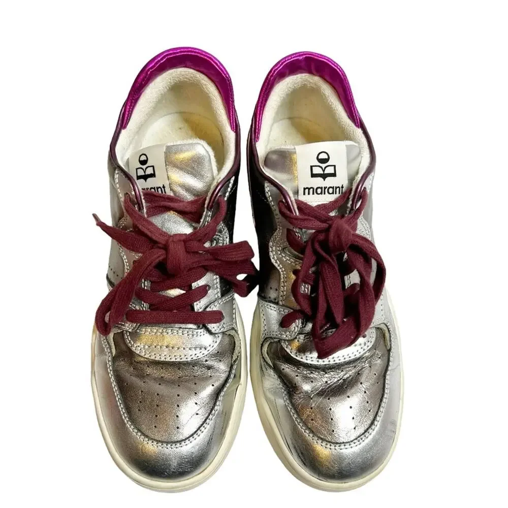 Isabel Marant Edrew metallic sneakers Sz 38 pink silver